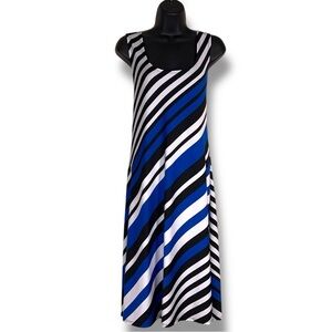 Medium Sophie A Y2K Striped Midi Dress Below Knee Stretch Black Blue White